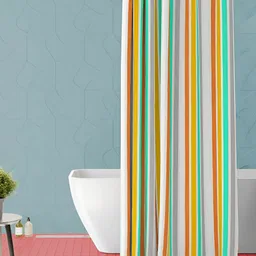 ArtzFolio White and Orange Striped Waterproof Shower Curtain-image-60