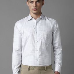 Louis Philippe Men Classic Spread Collar Checked Cotton Formal Shirt-picture-12