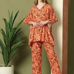 ETC Women Floral Printed V-Neck Pure Cotton Night Suit-picture-16
