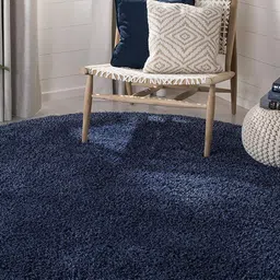 CARPETIFY Navy Blue Solid Anti-Skid Shaggy Carpet-19