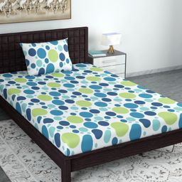 Divine Casa Polka Dots Pure Cotton Single Bedsheet with 1 Pillow Cover - Blue & Green-10