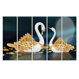 WENS Vastu Swan Pair Love Birds 5 Pieces Laminated Wall Art Panels - Multicolor-image-13