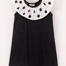 CrayonFlakes Sleeveless Neck Frilled Polka Dots Printed Dress - Black-picture-25