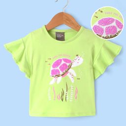 Little Kangaroos 100% Cotton Half Sleeves  Top with Sequins - Lime Green-image-66