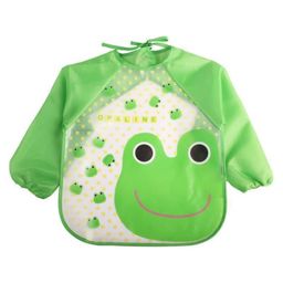 MOMISY Waterproof Full Sleeves Wearable Apron Bib Frog Print - Green-11