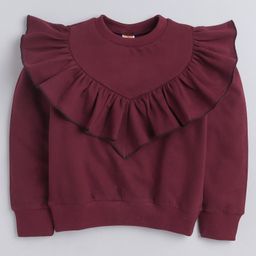 Aww Hunnie Full Sleeves Frill Detailed Autumn & Winter Wear Sweatshirt - Maroon-image-91