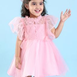Mark & Mia Sleeveless Party Wear Frock With Lace Detailing - Pink-image-33