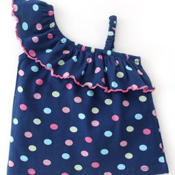 Babyhug Cotton Sleeveless One Shoulder Top With Polka Dot Print - Navy-image-44