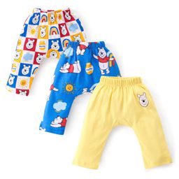 Babyhug Disney 100% Cotton Interlock Knit Full Length Diaper Legging Winnie The Pooh Print Pack Of 3 - Yellow White & Blue-image-29