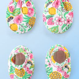 Babyhug 100% Cotton Knit Fruit Print Mittens and Booties - Multicolor-image-24