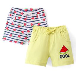Doodle Poodle 100% Cotton Knit Above Knee Length Shorts Watermelon Print Pack of 2 - White & Yellow-image-69