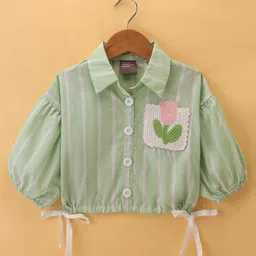 Little Kangaroos 100% Cotton Woven  Half Sleeves Striped Top  with Pocket Detailing - Mint-picture-22