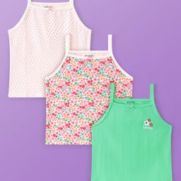 Pine Kids Cotton Lycra Knit Sleeveless Slips Floral & Heart Print Pack Of 3 (Color May Vary)-image-97