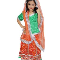 Kaku Fancy Dress Rajasthani Lehenga Choli Dress Folk Dance Costume Set - Orange-image-35