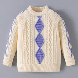 Kookie Kids Full Sleeves Pullover Sweater with Cable Knit Design - Cream-picture-27