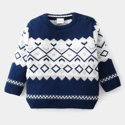 Babyhug Knit Full Sleeves Pullover Sweater with Aztec Design - Navy Blue-image-57