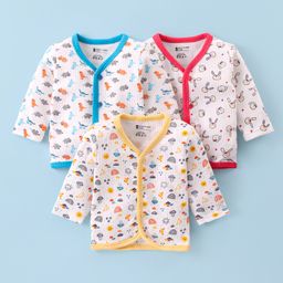 Bodycare Cotton Knit Full Sleeves Anti Bacterial Front Open Jhablas with Dino & Bunny Print Pack of 3 - Off White-picture-10