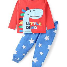 Babyhug Cotton Knit Full Sleeves Night Suit with Dino Print - Red & Blue-image-65
