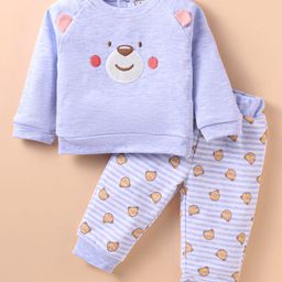 ToffyHouse Interlock Knit Raglan Sleeves T-Shirt & Lounge Pant With Bear Print & Applique - Lavender-image-97