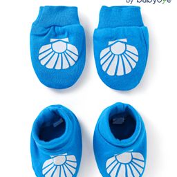 Babyoye Interlock Knit Booties & Mittens Set with Shell Print - Blue-image-0