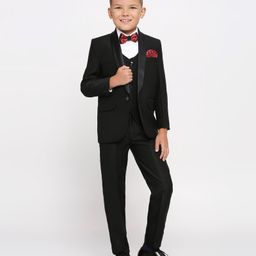 KIDS ISLAND Cotton Full Sleeves Shimmered 4 Piece Party Suit Set - Black-image-35