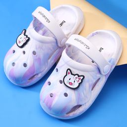 Babyoye Clogs with Back Strap Closure & Cat Applique - White & Lavender-16