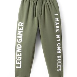 Pine Kids Knit Full Length Lounge Pants with Text Print - Olive Green-23