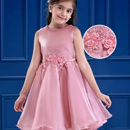 Mark & Mia Woven Sleeveless Party Dress With Floral Embroidery & Pearl Detailing - Pink-image-35