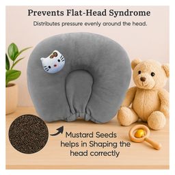 numum Mustard Seeds pillow for comforatble sleep and round head shaping (Grey kitti)(color and design may vary)-18