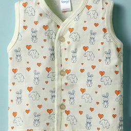 Tango Single Jersey Knit Sleeveless Front Open Jhabla with Animal & Heart Print - Light Green-picture-27