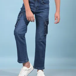 CRIMSOUNE CLUB Cotton Solid Cargo Jeans - Royal Blue-picture-38