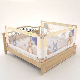 BAYBEE Baby Bed Rail Guard for Baby Toddlers Safety, Portable Kids Bed Rail Safeguard Fence with Adjustable Height | Foldable Single Side Bed Protector for Newborn Baby (Pack of 3, White/Beige, 150x80cm)-91