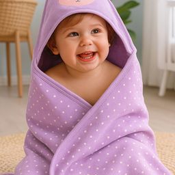 Babyhug Cotton Terry Knit Hooded Towel with Dotted Design & Deer Print L 76 x B 76 cm - Purple-image-64