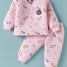 Simply Knit Full Sleeves Co-ords Winter Night Suit with Safari Theme Print - Pink-image-30