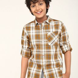 BONKIDS Boys Classic Fit Tartan Checked Spread Collar Cotton Casual Shirt-image-82