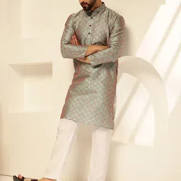 SOJANYA Men Regular Thread Work Kurta with Pyjamas image 5