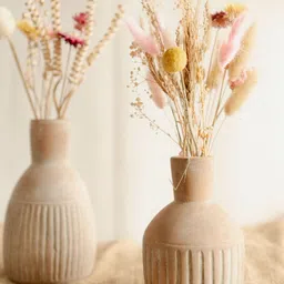 ArteCasa Old World Bloom Orange-Colored & Beige 2 Pieces Striped Vases With Bunch-image-28