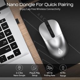 Archer Tech Lab Precision 100 Wireless Mouse, Plug & Play 2.4GHz USB Nano Dongle, 3 DPI Settings (800-1200-1600), Ergonomic Design, 2 Million Clicks Lifetime, 10M Range Lightweight 55gm (Grey) image 3