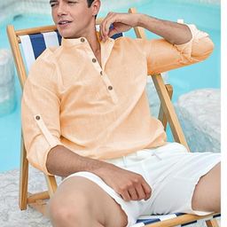 AMRIT TOP WEAR Men Band Collar Roll-Up Sleeves Kurta-image-91