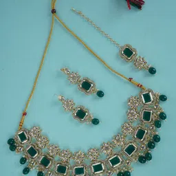 Divisha Gold-Plated Stone Studded & Beaded Jewellery Set-picture-14