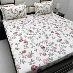 Pure Decor White & Pink Floral 330 TC Queen Bedsheet with 2 Pillow Covers-picture-12