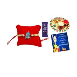 Ganes ji Metal Rakhi 4.5 Inch Plate n choclate Greeting card n Roli-image-78