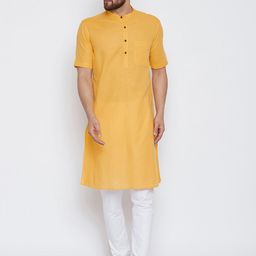 even Men Yellow Solid Straight Kurta-15