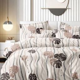 Bajo's Off White & Brown Floral 350 TC King Bedsheet with 2 Pillow Covers-image-99