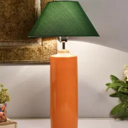 Homesake Orange Ceramic Base Table Lamp with Green Cone Shade (Bulb Included) - Set of 1-27