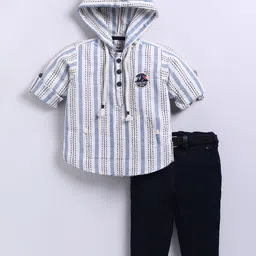 LITTLE COLLARS Boys Striped Hooded Pure Cotton T-shirt With Trousers-picture-49
