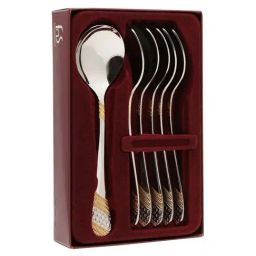 FnS Imperio Silver & Gold Stainless Steel Soup Spoon - Set of 6-17