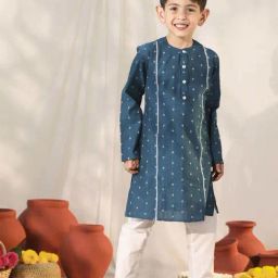 VASTRAMAY Boys Turquoise Cotton Self Full Sleeves Kurta Sets-image-66