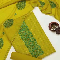 Soch Green Cotton Embroidered Unstitched Dress Material-image-14