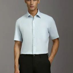 Louis Philippe Blue Cotton Regular Fit Texture Shirt-image-85